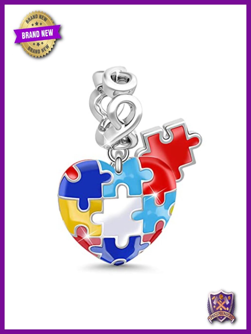 Sterling Silver Autism Awareness Heart Charm Pendant for Bracelet Necklace